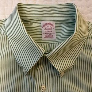 Brooks Brothers Madison dress shirt Green/White stripe Non-Iron 17.5/35